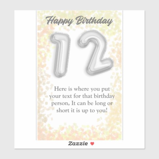 Fijne verjaardag 12-jarige sticker (Vel)