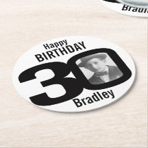 Fijne verjaardag 30 naam en fotopapier onderzetter