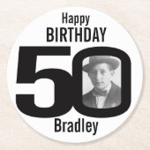 Fijne verjaardag 50 naam en fotopapier onderzetter (Voorkant)