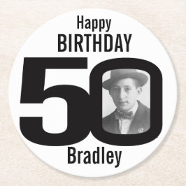 Fijne verjaardag 50 naam en fotopapier onderzetter