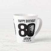 Fijne verjaardag 80 naam en twee foto's in het jaa latte mok (Rechterhoek)