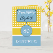 Fijne verjaardag 80 vandaag blauwe gele pokstippen kaart (Gele Bloem)