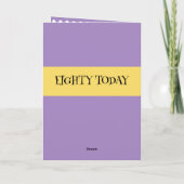 Fijne verjaardag 80 vandaag paarse gele pokstippen kaart (Achterkant)