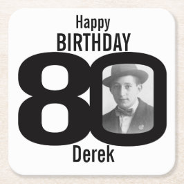 Fijne verjaardag 80ste naam en onderzetters op fot