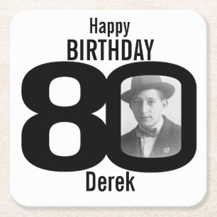 Fijne verjaardag 80ste naam en onderzetters op fot