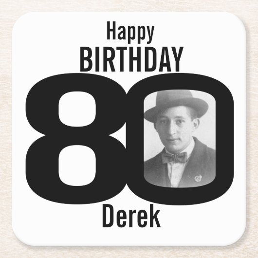 Fijne verjaardag 80ste naam en onderzetters op fot (Voorkant)