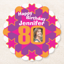 Fijne verjaardag 80ste naam en onderzetters op fot