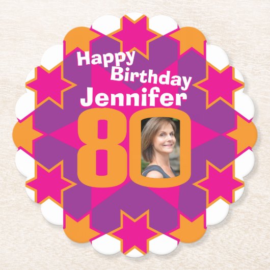 Fijne verjaardag 80ste naam en onderzetters op fot (Voorkant)