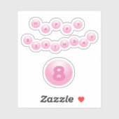 Fijne verjaardag 8 Roze Bouncy Balls Sticker (Vel)