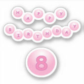 Fijne verjaardag 8 Roze Bouncy Balls Sticker (Voorkant)