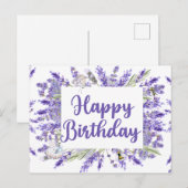 Fijne Verjaardag Aquarel Lavendel Bloemen Briefkaart (Voorkant / Achterkant)