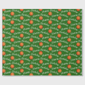 Fijne verjaardag basketballen op groen cadeaupapier (Vlak)