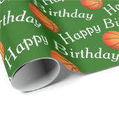Fijne verjaardag basketballen op groen cadeaupapier (Rol Hoek)