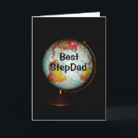 Fijne verjaardag beste stap vader op aarde! kaart<br><div class="desc">Een kleurrijk antiek wereldbol, gefotografeerd tegen een zwarte achtergrond, is het onderwerp van mijn "Happy Birthday To The Best Step Dad On Earth!" Verjaardag Kaart. "Best Step Dad", in zwarte letters op het gezicht van het wereldbol, maakt de kaart compleet.</div>