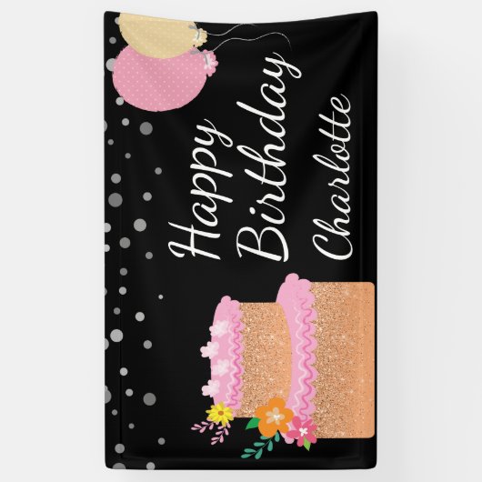 Fijne verjaardag Birthday Cake and Balloons Spandoek (Verticaal)