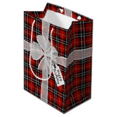 Fijne verjaardag Bow op Tartan Pset Medium Cadeauzakje (Voorkant Gekanteld)