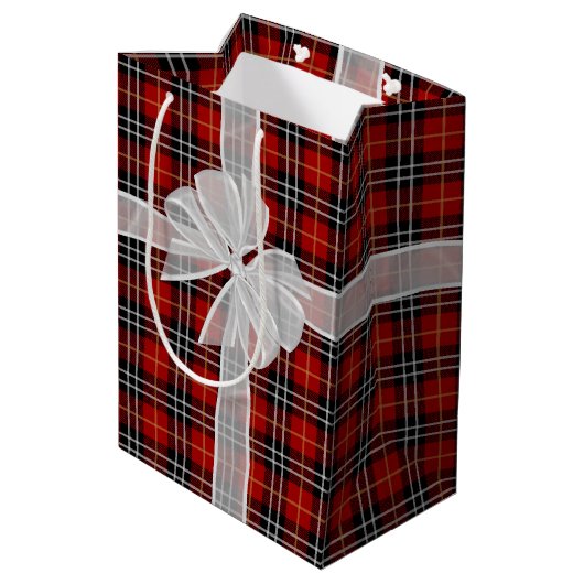 Fijne verjaardag Bow op Tartan Pset Medium Cadeauzakje (Achterkant Gekanteld)