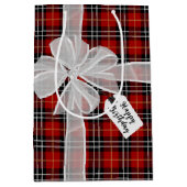 Fijne verjaardag Bow op Tartan Pset Medium Cadeauzakje (Voorkant)