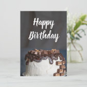 Fijne verjaardag Chocolade Cake Feestdagenkaart (Staand voorkant)