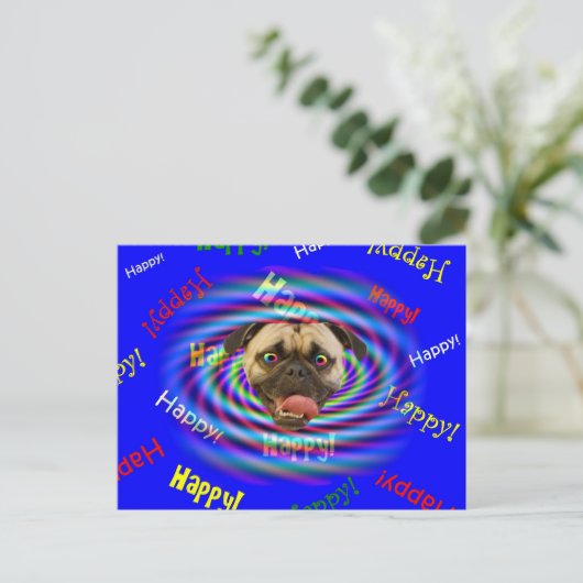 Fijne verjaardag!!! Crazy Pug-Briefkaart Briefkaart (Staand voorkant)
