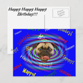 Fijne verjaardag!!! Crazy Pug-Briefkaart Briefkaart (Voorkant / Achterkant)