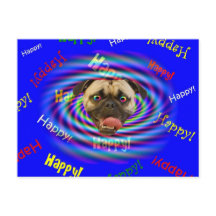 Fijne verjaardag!!! Crazy Pug-Briefkaart
