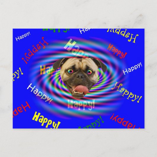 Fijne verjaardag!!! Crazy Pug-Briefkaart Briefkaart (Voorkant)