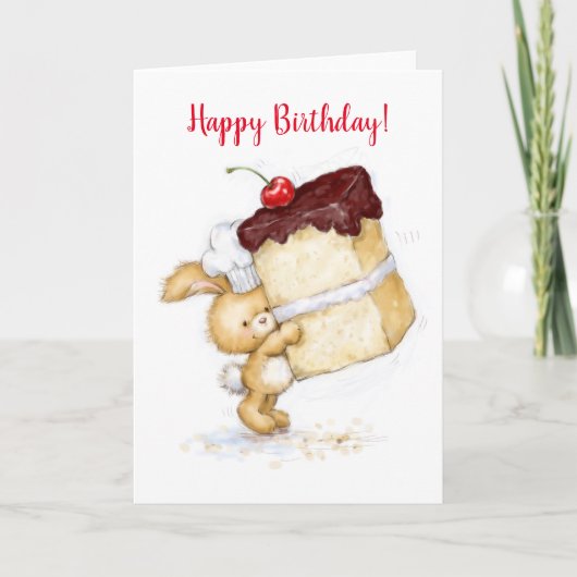 Fijne verjaardag, Cute Rabbit terwijl hij een grot Kaart (Voorkant)