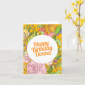 Fijne verjaardag Donna| Florence Birthday Card Kaart (Gele Bloem)