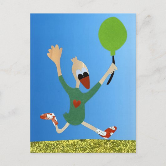 Fijne verjaardag eend hardlopen met ballon grappig briefkaart (Voorkant)