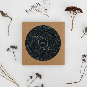 Fijne verjaardag elegant florale takken ronde sticker