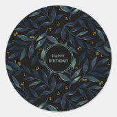 Fijne verjaardag elegant florale takken ronde sticker (Voorkant)