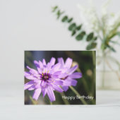 Fijne verjaardag, elegante paarse dagbloem briefkaart (Staand voorkant)