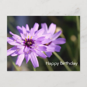 Fijne verjaardag, elegante paarse dagbloem briefkaart