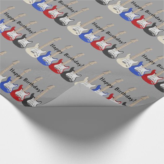 Fijne verjaardag, elektrische gitaren. cadeaupapier (Hoek)