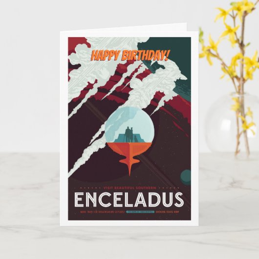  Fijne verjaardag! Enceladus Moon of Saturn Kaart (Gele Bloem)