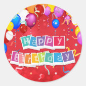 Fijne verjaardag, feestelijk en gezellig, ronde sticker (Voorkant)