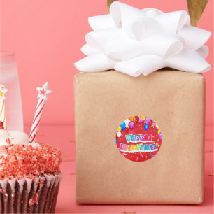 Fijne verjaardag, feestelijk en gezellig, ronde sticker