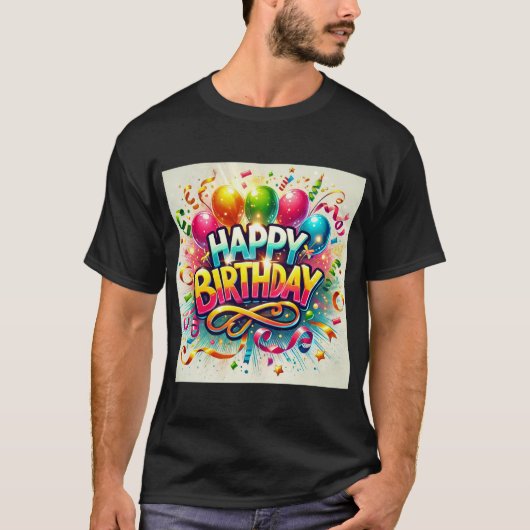 Fijne verjaardag feestelijke ballon viering t-shirt (Voorkant)