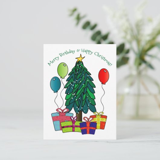 Fijne verjaardag, fijne kerst! feestdagenkaart (Staand voorkant)