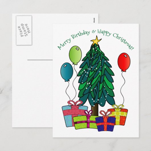 Fijne verjaardag, fijne kerst! feestdagenkaart (Voorkant / Achterkant)