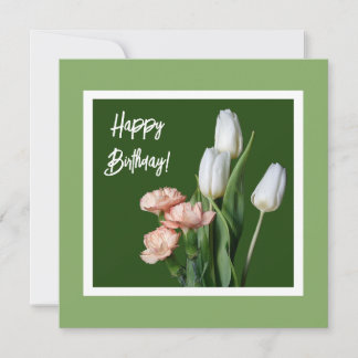 Fijne verjaardag fijne kunst witte tulp bloemen gr kaart