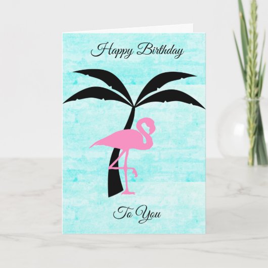 Fijne Verjaardag Flamingo en Palm Tree Kaart (Voorkant)