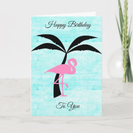 Fijne Verjaardag Flamingo en Palm Tree Kaart
