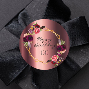 Fijne verjaardag flordia Bourgogne metallic Ronde Sticker