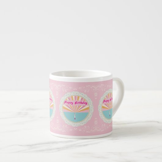 Fijne Verjaardag Fun Mok, Mooie Roze Regenboog Espresso Kop (Voorkant rechts)