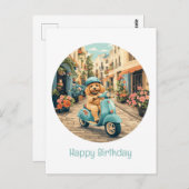 Fijne verjaardag Goldendoodle-hond rijdt op een sc Briefkaart (Voorkant / Achterkant)