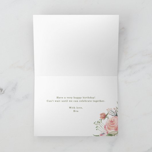 Fijne verjaardag| Goud en Blush roze bloemen Kaart (Binnen)