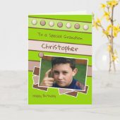 Fijne verjaardag Grootzoon groen en bruine foto Kaart (Gele Bloem)
