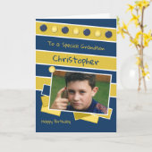 Fijne verjaardag Grootzoon marine en gouden foto Kaart (Gele Bloem)